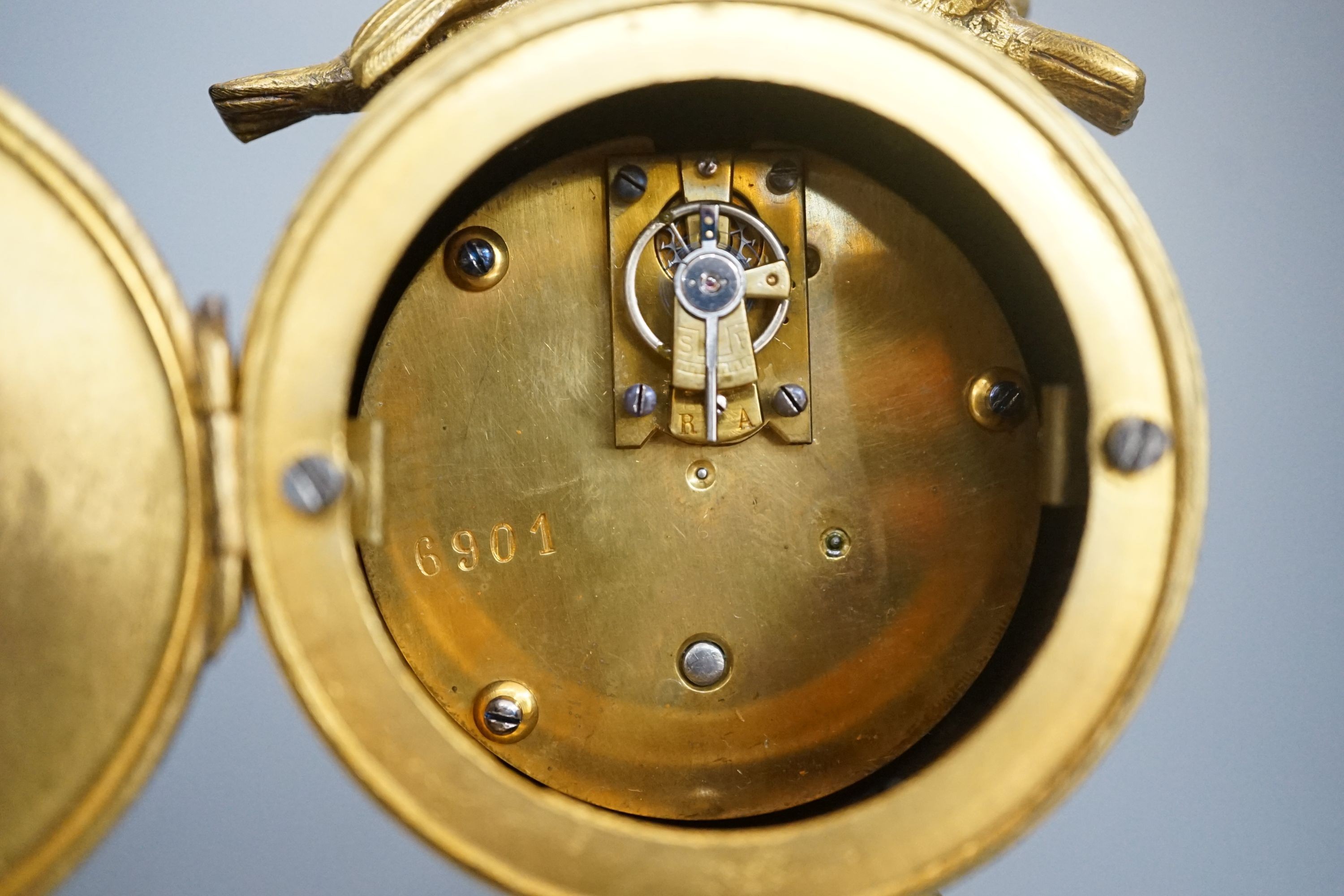 A French ormolu and Limoges enamel mantel timepiece, c.1900 - 31cm tall